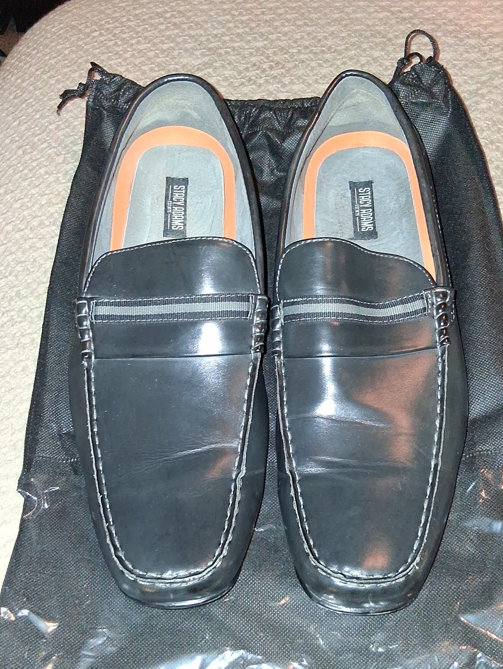 Stacy Adams Gray Leather Penny Loafers with Orange Insole Accent